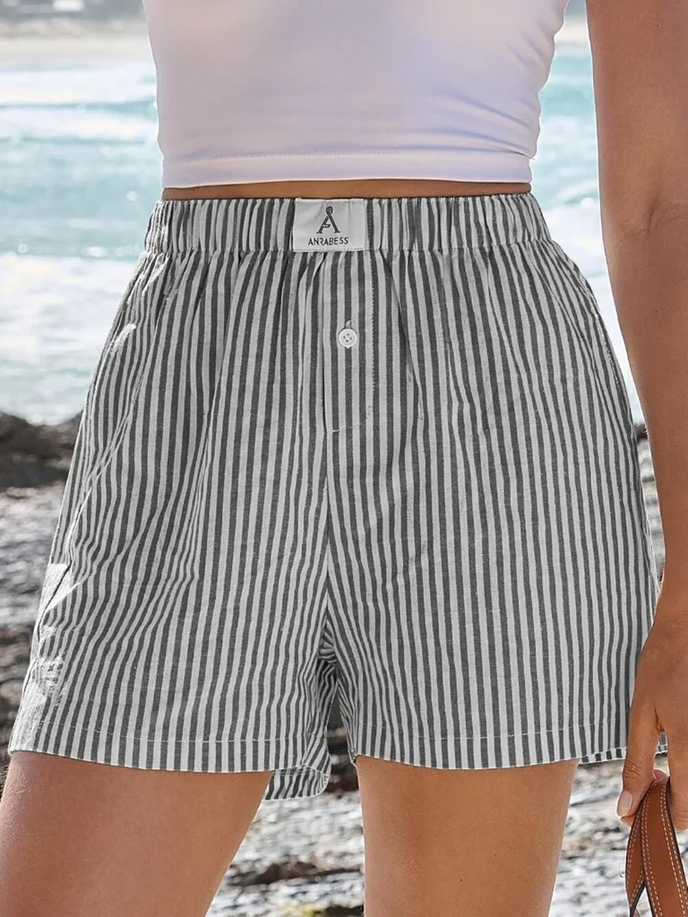 Women's Black White Stripe Boxer Shorts for Gingham  Summer Lounge Sleep Shorts